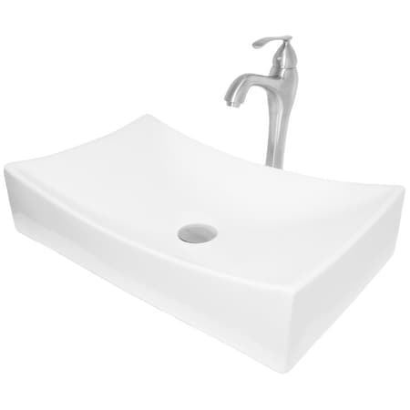 Novatto White Porcelain Vessel Sink Combo with Brushed Nickel Faucet, Drain and Sealer NSFC-01141116BN